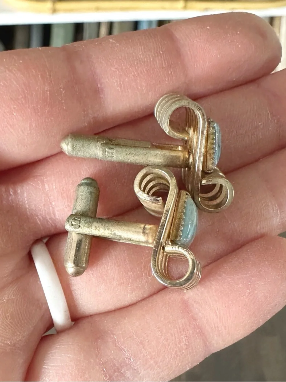 VINTAGE TURQUOISE Silver Tone  CUFFLINKS, No Stamp Or Markings On Back
